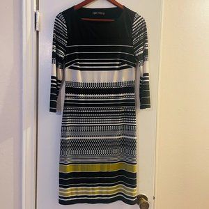 Marks and Spencer Yellow and Black Geometric/Abstract Midi Dress 3/4 sleeves